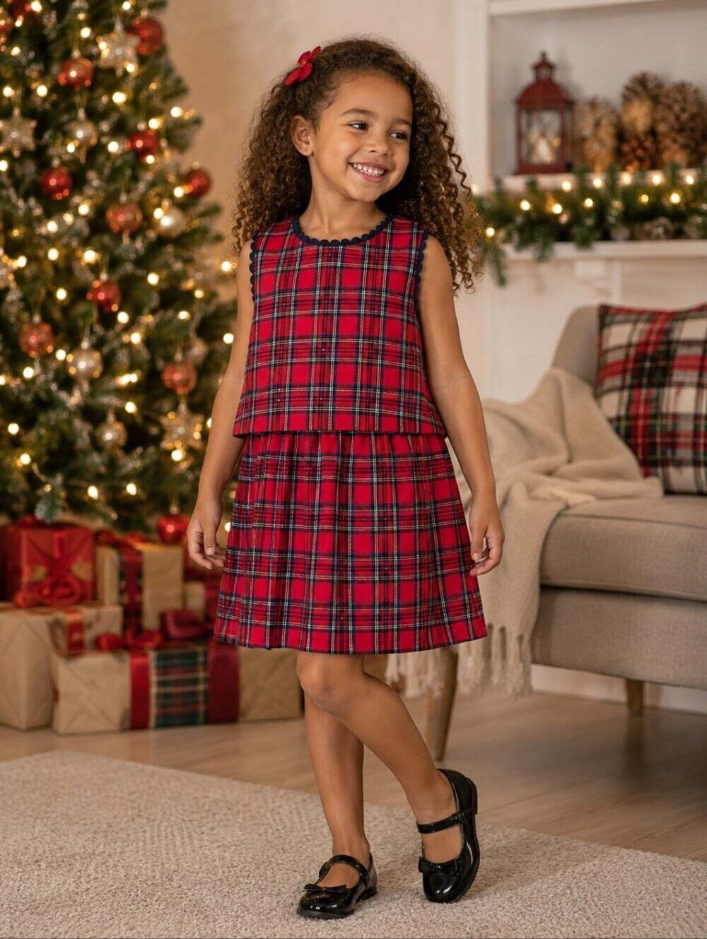 Hatley Girls Red Tartan Plaid Christmas Holiday Layered Dress Size 6